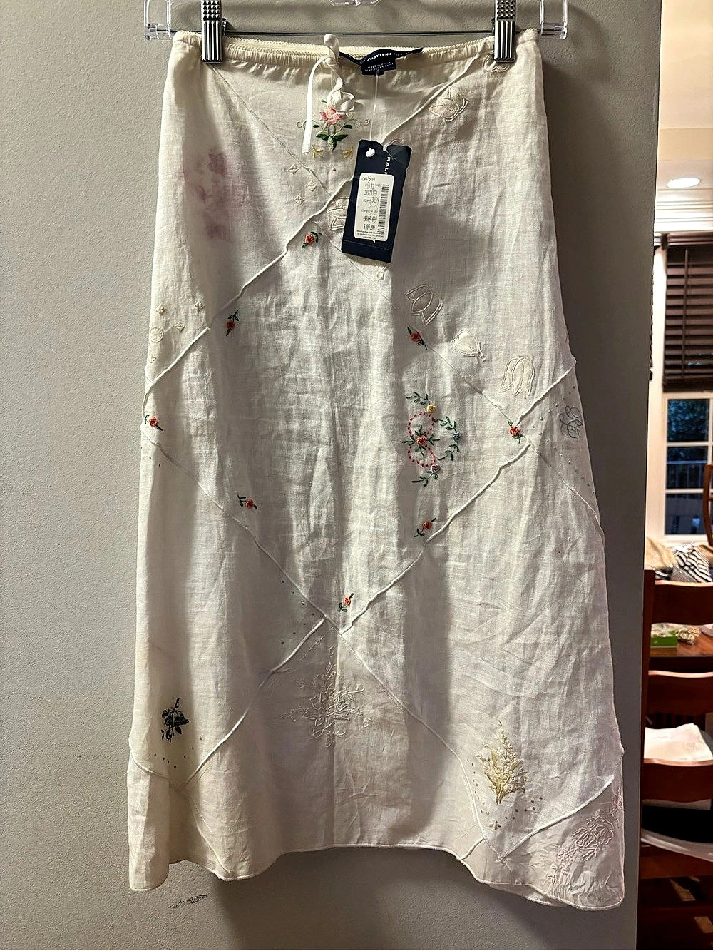 Lauren Ralph Lauren Embroidered Linen Maxi Skirt in White Size 8 NWT